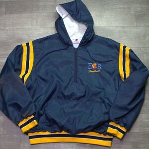 Vtg East Bridgewater High Vikings Football Coach Blue Pullover Jacket Hood XL